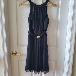 WHBM black gold accents belted cocktail wedding dress size 0 LBD